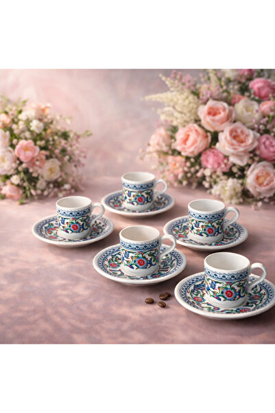 Tulu Porselen Osmanlı 6 Kişilik Türk Kahvesi Fincan Takımı - 12 Parça