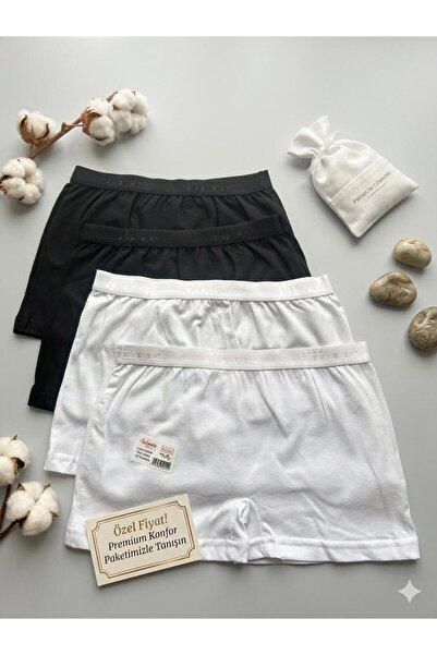 TemurTrade, Kadın Siyah/Beyaz Boxer Külot , Pamuklu, Rahat, Esnek, 4lü Paket, Kadın İç Giyim