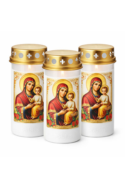 Micostore Σετ 3 πλαστικών κεριών με καπάκι, Παναγία