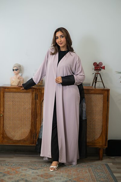 Via abaya عباية لنن مع وردة بروكار