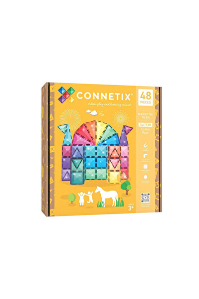 Connetix Σετ μαγνητικών πλακετών με παστέλ και γκλίτερ ουράνιου τόξου, 48 τεμ...