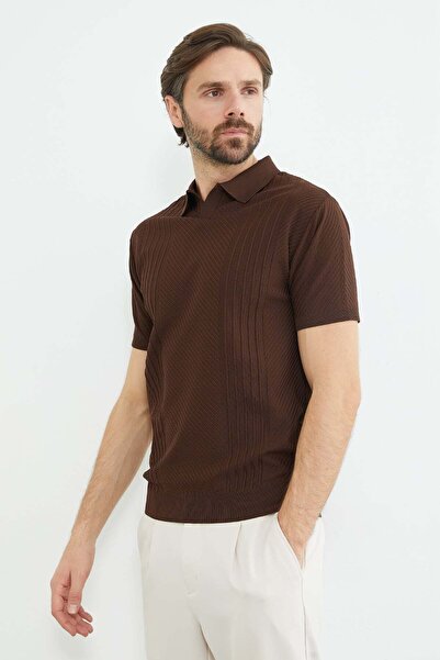 Fulla Moda Tricou din tricotaj cu guler Apaş cu nervuri