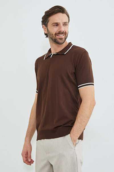 Fulla Moda Tricou tricotat Apaş cu guler și mâneci cu dungi