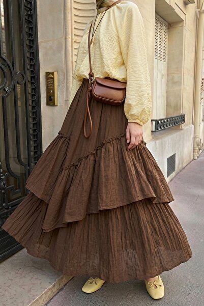 InStyle Φούστα με κορδόνι περίσφιξης, πολυεπίπεδη, σε απόχρωση πικρού καφέ απ...