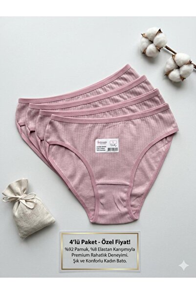 TemurTrade, Pembe Bicini Külot , Pamuklu, Rahat, Esnek, 4 lü Paket, Kadın İç Giyim