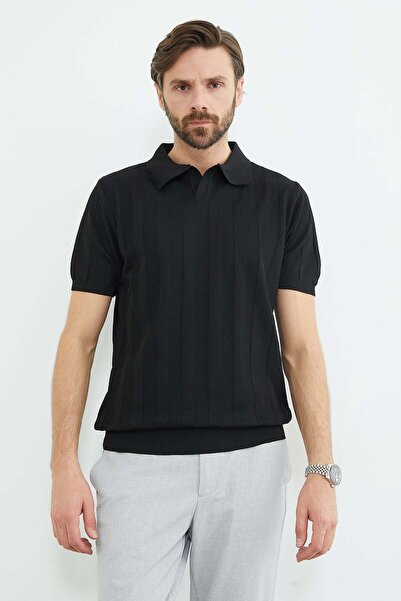 Fulla Moda Patterned Apaş Collar Knitwear T-Shirt