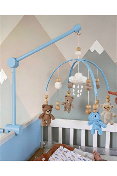trend wood home ahşap dönence asma aparatı bebe mavisi