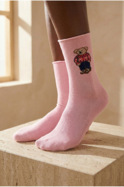 Katia&Bony Γυναικείες κάλτσες με σχέδιο Teddy, χωρίς λάστιχο, σε ανοιχτό ροζ ...