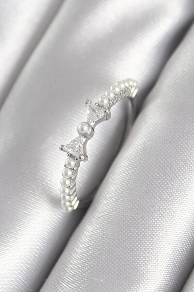 Marsilyan Nvdn- İetaks ™   Brass Silver Color Zircon Stone Ribbon Model Pearl...