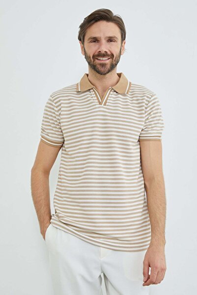 Fulla Moda Striped Polo Neck T-Shirt