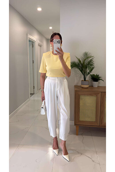 BİRCANÇİL Παντελόνι Cowers με λεπτομέρεια σε λευκό χρώμα