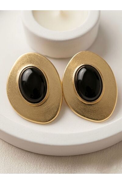 Gold Detay Oval Siyah Vintage Küpe