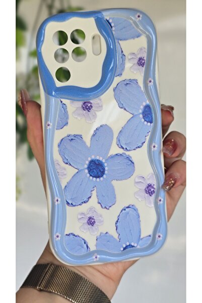 Magic Ring Oppo Reno 5 Lite Kılıf Pastel Mavi Papatya Desenli Kamera Korumalı...