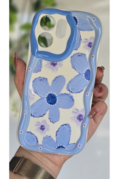 Magic Ring Oppo Reno 14F Kılıf Pastel Mavi Papatya Desenli Kamera Korumalı Re...