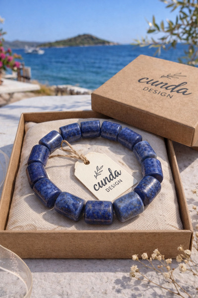 Cunda Doğal Taş Design Lapis Lazuli Doğal Taş Bileklik Özel Kesim