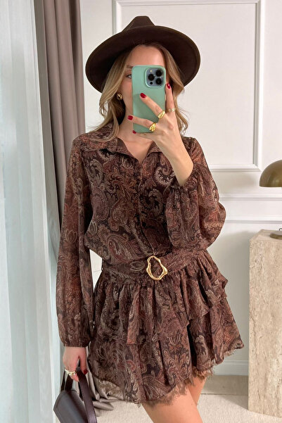 Butik Modana Etnik Desenli Şifon Elbise