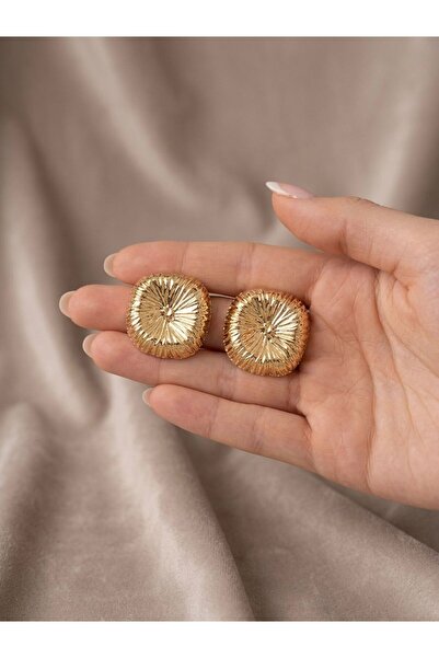 Kare Candy Detay Gold Küpe