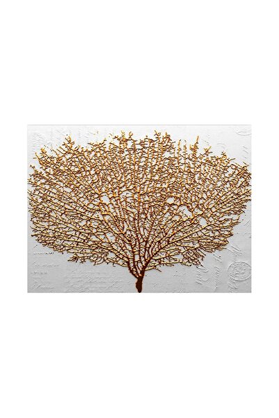 OEM Tablou decorativ Re-Bloom, model copac, lemn/pânză, auriu/alb, 70 x 100 cm