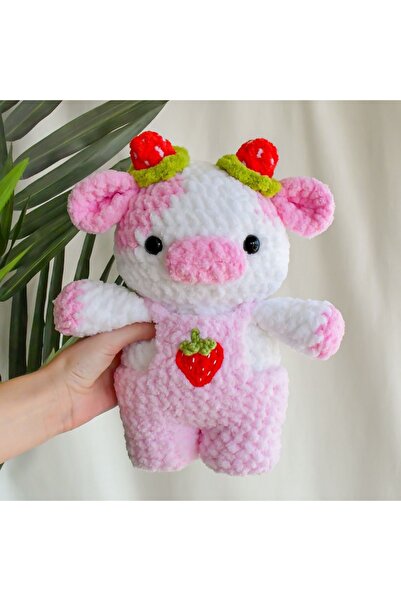 ayta kids clothing toys El örgüsü peluş çilek boynuzlu sevimli inek oyuncak