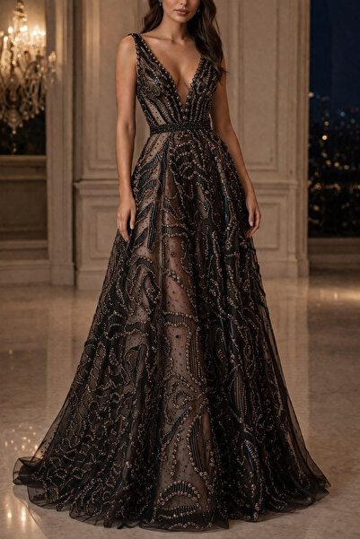 TESATURI OUTLET Μαύρο Τούλι με τρισδιάστατα χάλκινα πουά – Κομψό ύφασμα για β...