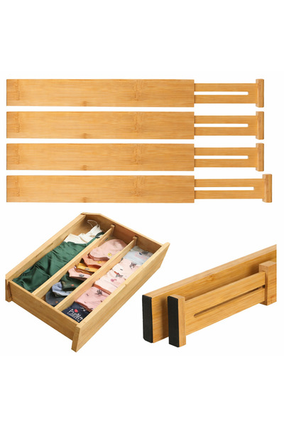 Ruhhy Ρυθμιζόμενος οργανωτής συρταριού από μπαμπού, σετ 4 τηλεσκοπικών διαχωρ...