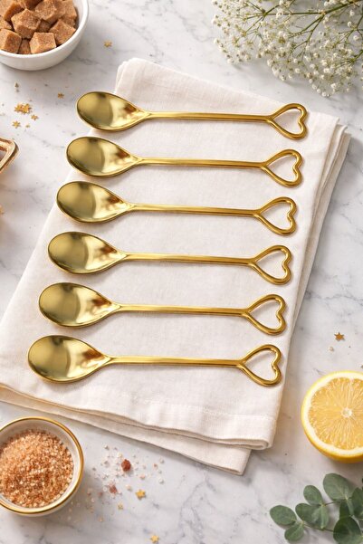 Qerhome Set of 6 Elegance Series Tea & Coffee Spoons Gold Love Model