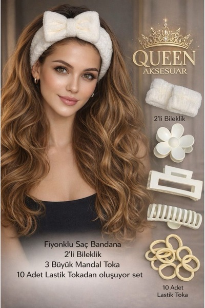 QUEEN AKSESUAR Πολυτελές βελούδινο σετ με φιόγκο από πετσέτα, μπαντάνα μακιγι...
