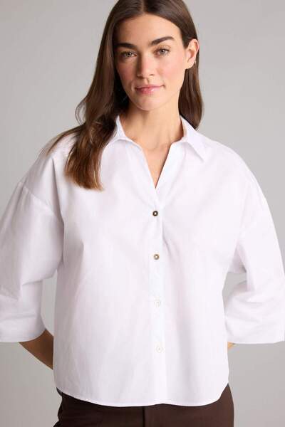 DeFacto Υπερμεγέθη πουκάμισο με γιακά από ποπλίνα και κοντά μανίκια H5118AX26SM