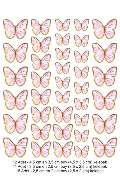 telaşe memuru Yenilebilir Kağıt Pasta Cupkek Üstü Pembe Kelebek Resimli Yenil...