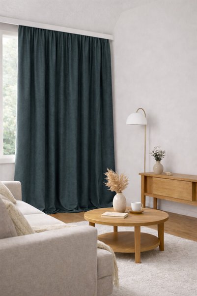 GOCCIA HOME Linen Look Blackout Light-Proof Extra Foam Single Panel Living Room Background Curtain Dark Blue