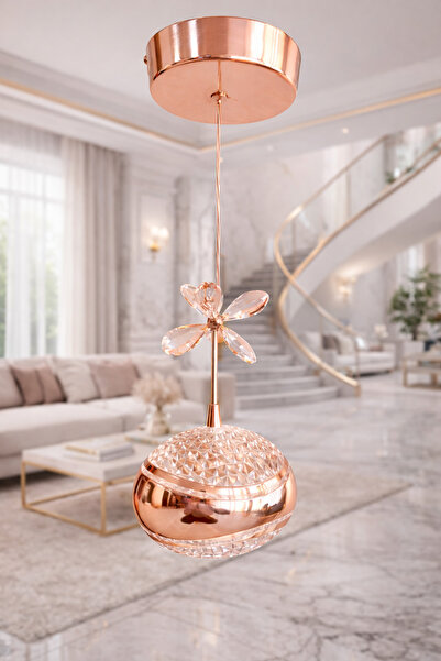 KKG ELEKTRİK Flora Rose Gold Modern Sarkıt Led Avize 3 Işık Salon Mutfak Oda ...
