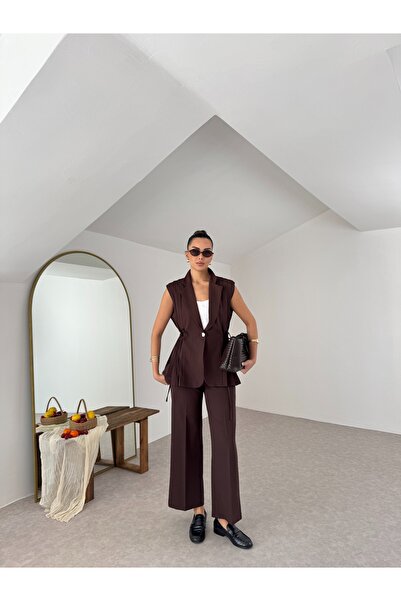 Nesil Γυναικείο Σετ Παντελόνι με Λεπτομέρεια από Πλέγμα και Δέσιμο στο Πλάι