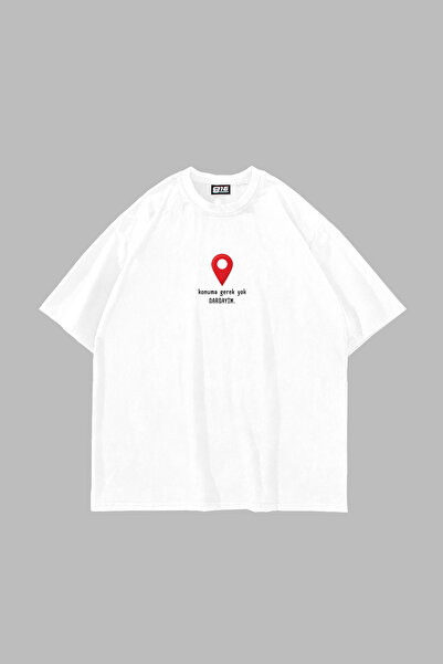 Bak Moda Tricou alb unisex supradimensionat cu imprimeu Dardayım