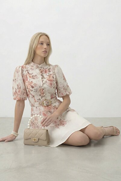 VAGGON Rochie mini cu curea și imprimeu floral