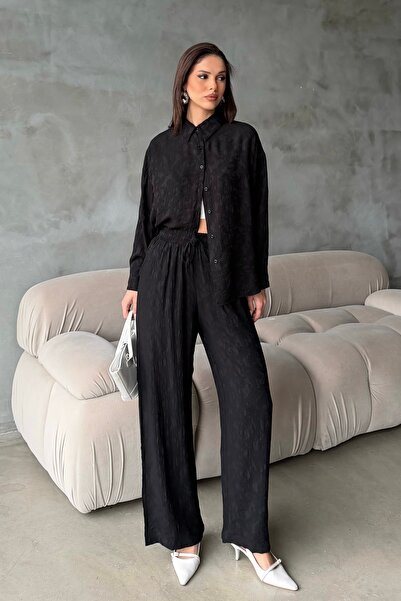 BEJNA Γυναικείο Σετ Πουκάμισο και Παντελόνι με Ανάγλυφο Σχέδιο