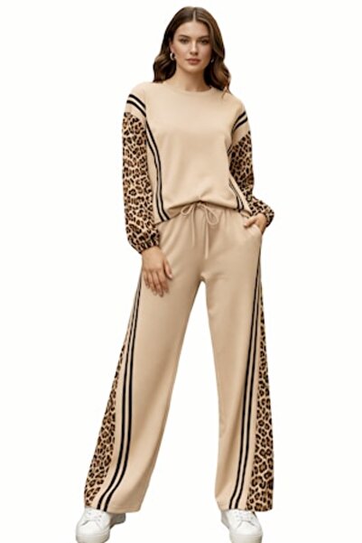 OEM Costum de damă bej cu imprimeu leopard