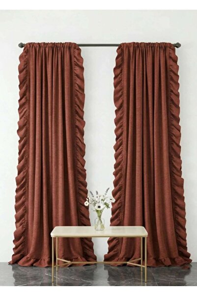 Madame Dower Κουρτίνα με βολάν από λινό ύφασμα ειδικής σχεδίασης, 2 πάνελ, με...