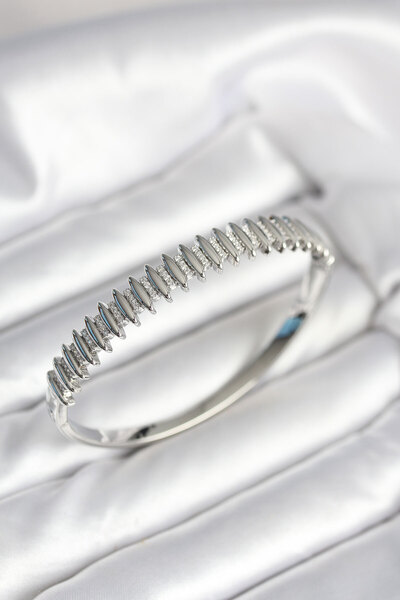 Nehir Stylish Silver Color Zircon Stone Brass Women's Handcuffs Teachers Moth...