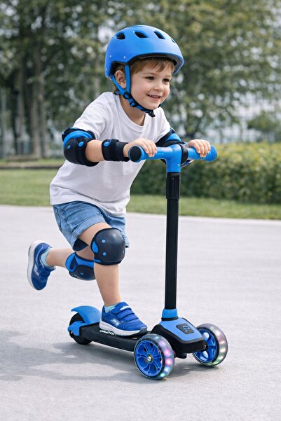 genel tr Led Işıklı Scooter Frenli, Ayarlanabilir Yükseklik Mavi Renk