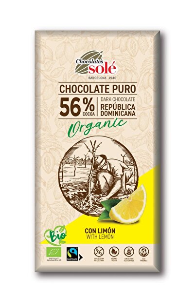 Sole Βιολογική σοκολάτα με λεμόνι 56% κακάο, 100γρ. Σοκολάτες