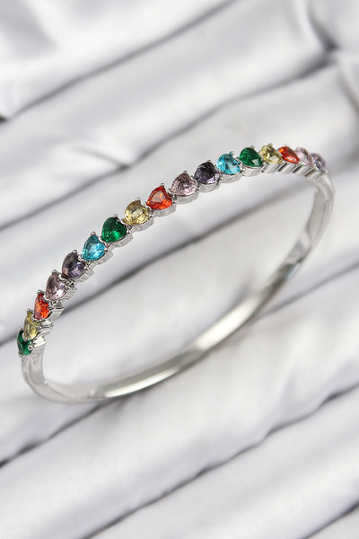 Nehir Stylish Brass Colorful Zircon Stone Heart Model Silver Color Women's Ha...