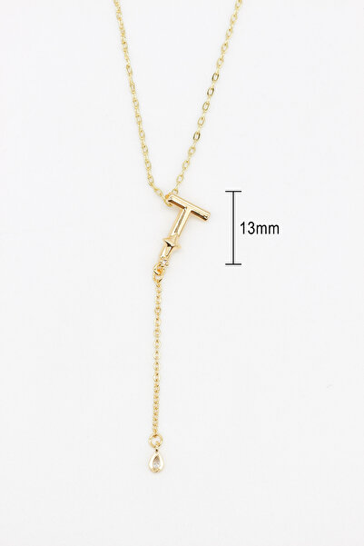 Nearsis Steel Letter t Pendant with Pole Star and Drop Stone