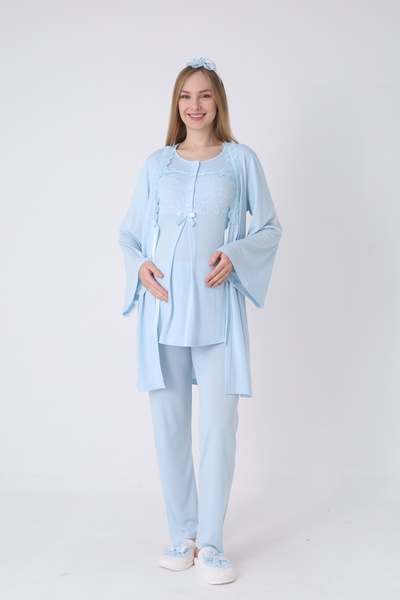 ERDENİZ TEKSTİL Κομψό Σετ Νυχτικό και Ρόμπα με Κεντημένη Δαντέλα – Σετ Μητρότ...