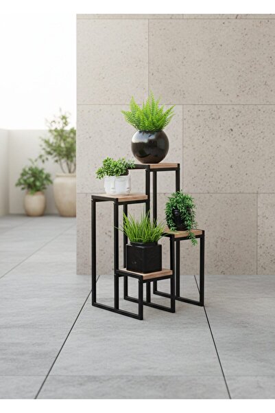 EVLE 4 Katlı Ahşap Çiçeklik, Modern Saksılık, Balkon ve Salon için Dekoratif ...