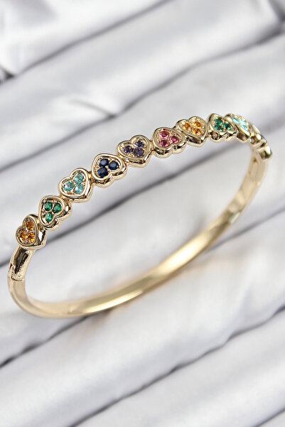 Nehir Stylish Brass Colorful Zircon Stone Row Heart Model Gold Color Women's ...