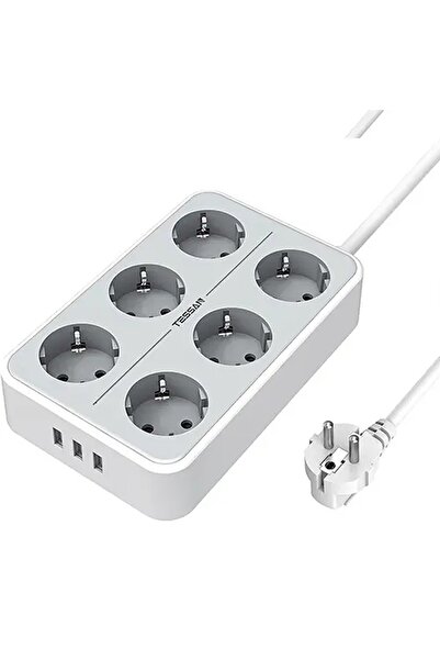 TESSAN 9 IN 1 POWER STRIP 6xSCHUKO, 3xUSB, 2M CABLE