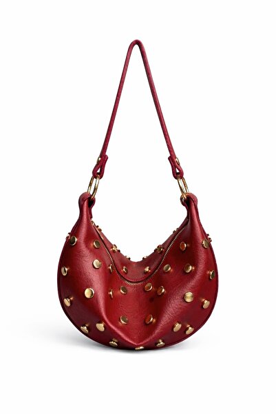 SHIKIRTI BAG STORE حقيبة يد وكتف نسائية من الجلد الناعم باللون العنابي مع تفا...