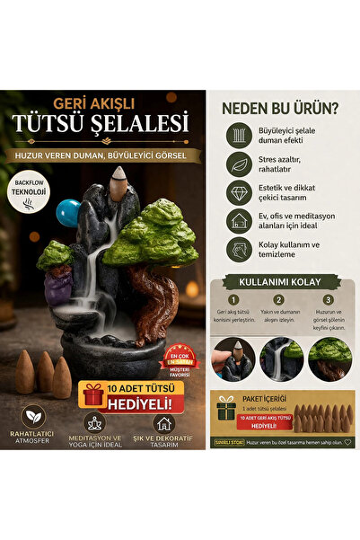 TEDİSANAT Dekoratif Geri Akışlı Tütsü Şelalesi Backflow Tütsülük Duman Efektli