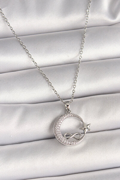 Nehir Stylish 316L Steel Silver Color Chain with Zircon Stone Moon Star Model...