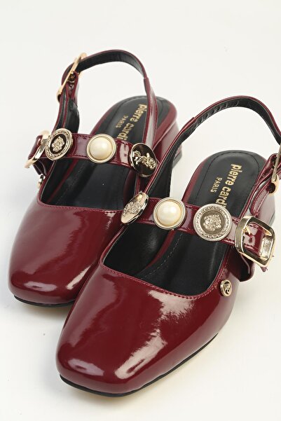 Pierre Cardin حذاء بكعب نسائي من الجلد اللامع باللون العنابي PC-55794